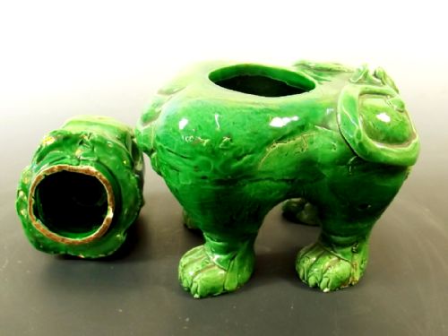 CHINESE GUANGXU GREEN GLAZED POTTERY LION DOG CENSER - ADDITIONAL PHOTO 6