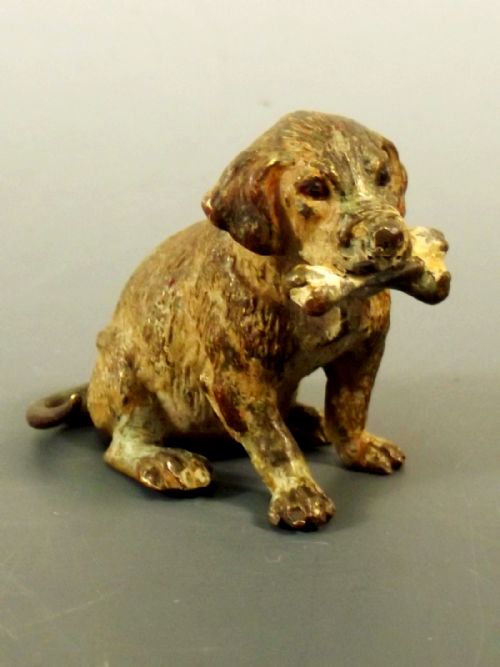 austrian vienna cold painted bronze puppy dog with bone - CATEGORY: ANTIQUE METAL - DATED 1900