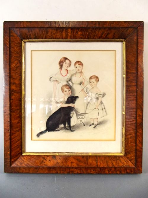 charming georgian family portrait watercolour - CATEGORY: ANTIQUE ART - DATED 1800