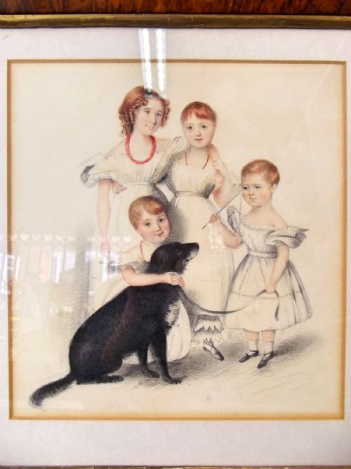 CHARMING GEORGIAN FAMILY PORTRAIT WATERCOLOUR - ADDITIONAL PHOTO 1
