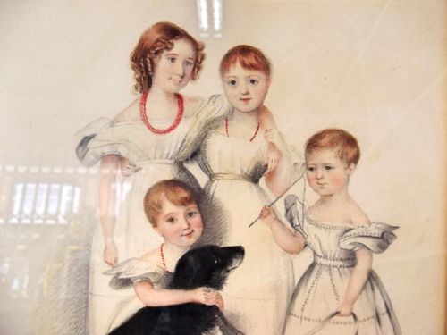 CHARMING GEORGIAN FAMILY PORTRAIT WATERCOLOUR - ADDITIONAL PHOTO 2