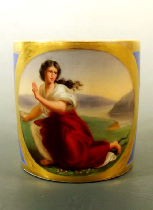 marc shoelcher hand painted paris porcelain coffee can - CATEGORY: ANTIQUE CUPS - DATED 1800