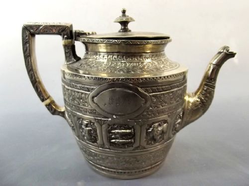 victorian silver plate indian style teapot - CATEGORY: ANTIQUE SILVER - DATED 1890