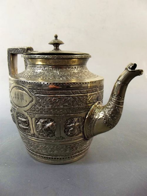 VICTORIAN SILVER PLATE INDIAN STYLE TEAPOT - ADDITIONAL PHOTO 1