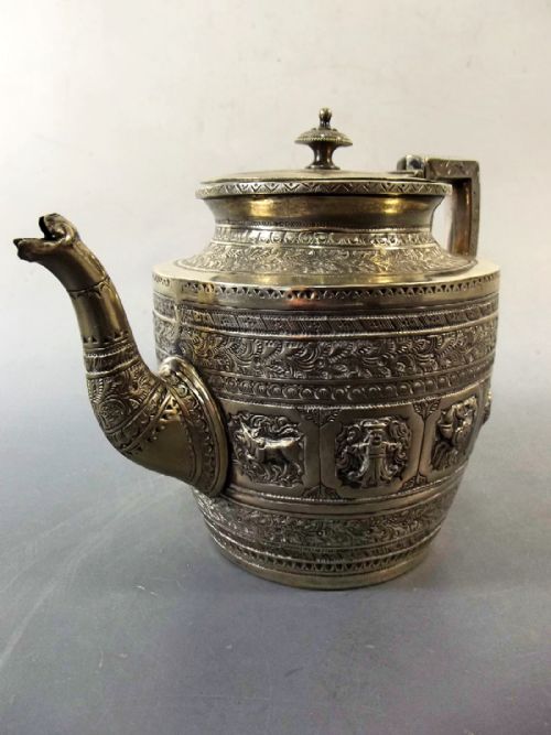 VICTORIAN SILVER PLATE INDIAN STYLE TEAPOT - ADDITIONAL PHOTO 2