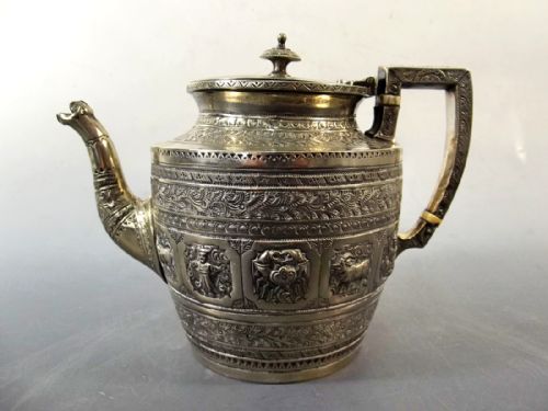 VICTORIAN SILVER PLATE INDIAN STYLE TEAPOT - ADDITIONAL PHOTO 3