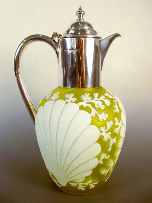 silver mounted thomas webb cameo glass claret jug 1887 - CATEGORY: ANTIQUE SILVER - DATED 1880