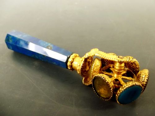 19th century lapis lazuli ormolu hardstone wheel seal - CATEGORY: ANTIQUE MISCELLANEOUS - DATED 19TH CENTURY