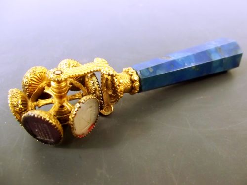 19TH CENTURY LAPIS LAZULI ORMOLU HARDSTONE WHEEL SEAL - ADDITIONAL PHOTO 1
