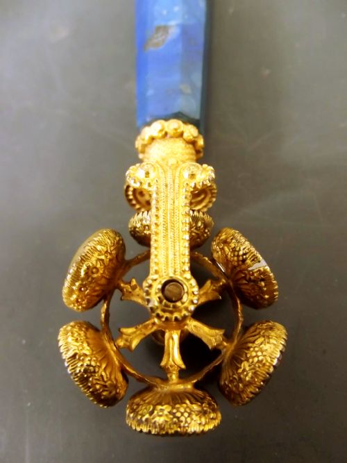 19TH CENTURY LAPIS LAZULI ORMOLU HARDSTONE WHEEL SEAL - ADDITIONAL PHOTO 3