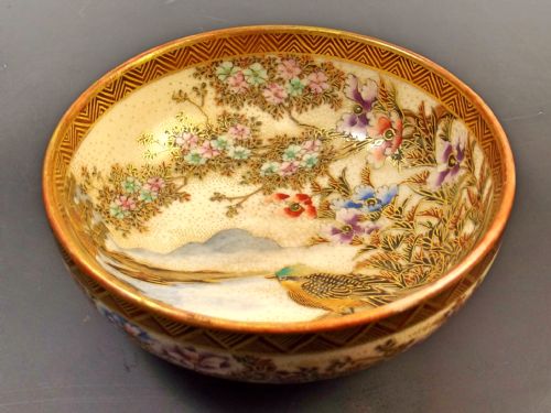 japanese satsuma ware bird bowl meiji period - CATEGORY: ANTIQUE CERAMICS - DATED 1900