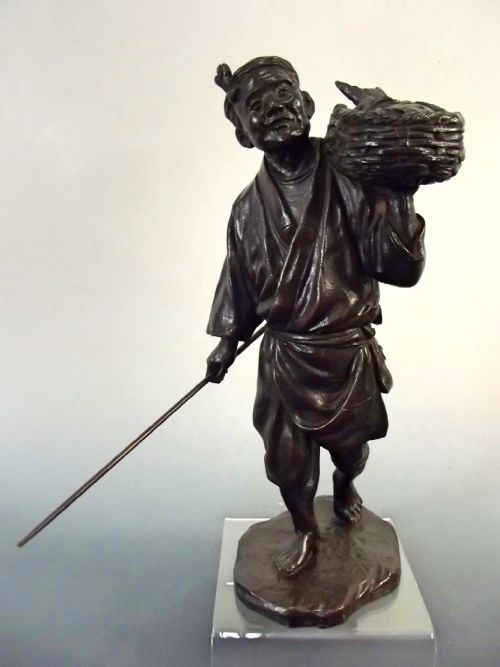 japanese meiji period bronze fisherman okimono - CATEGORY: ANTIQUE METAL - DATED 1890