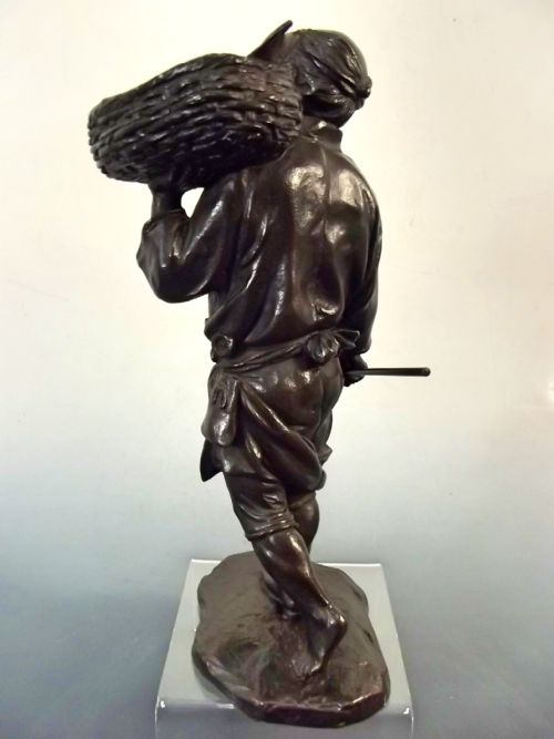 JAPANESE MEIJI PERIOD BRONZE FISHERMAN OKIMONO - ADDITIONAL PHOTO 3