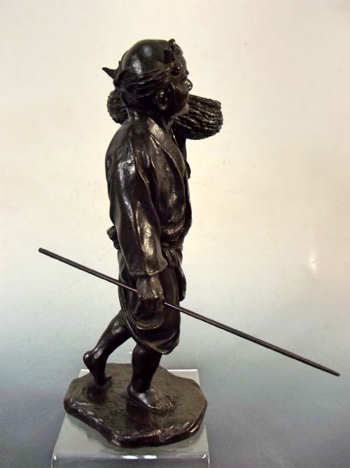 JAPANESE MEIJI PERIOD BRONZE FISHERMAN OKIMONO - ADDITIONAL PHOTO 5