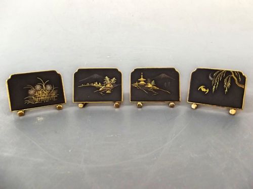 set 4 japanese damascene menu holders - CATEGORY: ANTIQUE MISCELLANEOUS - DATED 1910