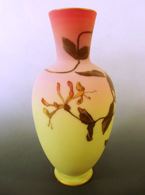 thomas webb and sons hand painted burmese glass vase - CATEGORY: ANTIQUE GLASS - DATED 1890