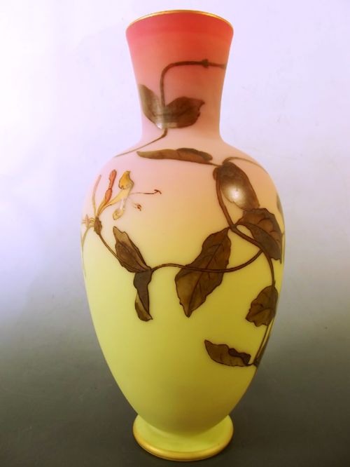 THOMAS WEBB AND SONS HAND PAINTED BURMESE GLASS VASE - ADDITIONAL PHOTO 1