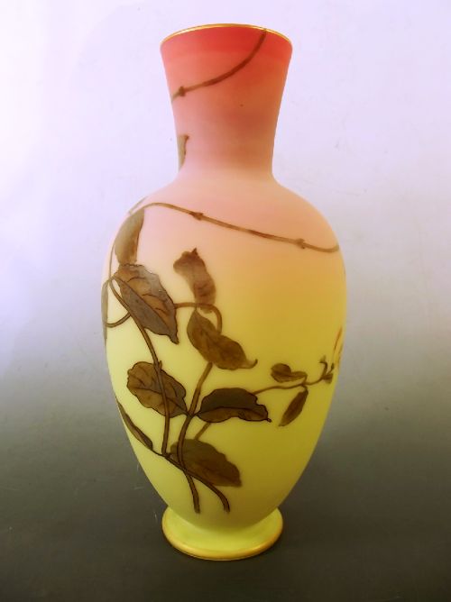 THOMAS WEBB AND SONS HAND PAINTED BURMESE GLASS VASE - ADDITIONAL PHOTO 2