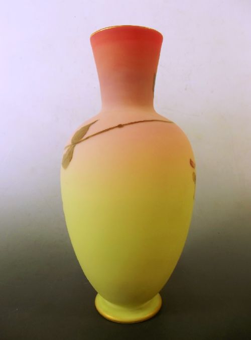 THOMAS WEBB AND SONS HAND PAINTED BURMESE GLASS VASE - ADDITIONAL PHOTO 3