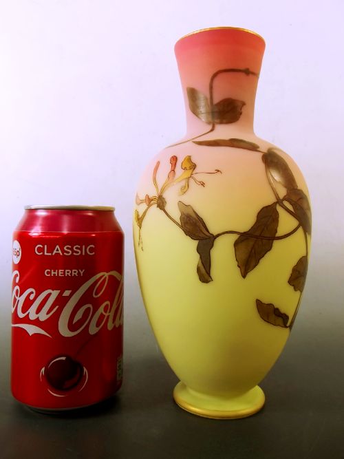THOMAS WEBB AND SONS HAND PAINTED BURMESE GLASS VASE - ADDITIONAL PHOTO 4