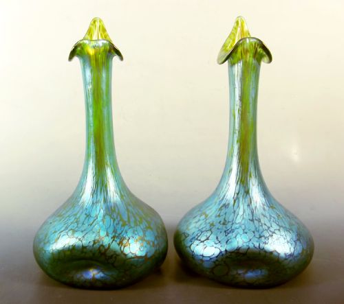 large pair of art nouveau loetz creta papillon glass vases - CATEGORY: ANTIQUE VASES - DATED 1900