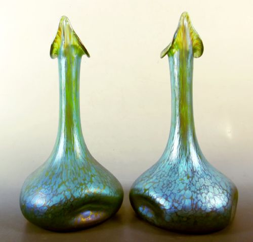 LARGE PAIR OF ART NOUVEAU LOETZ CRETA PAPILLON GLASS VASES - ADDITIONAL PHOTO 2