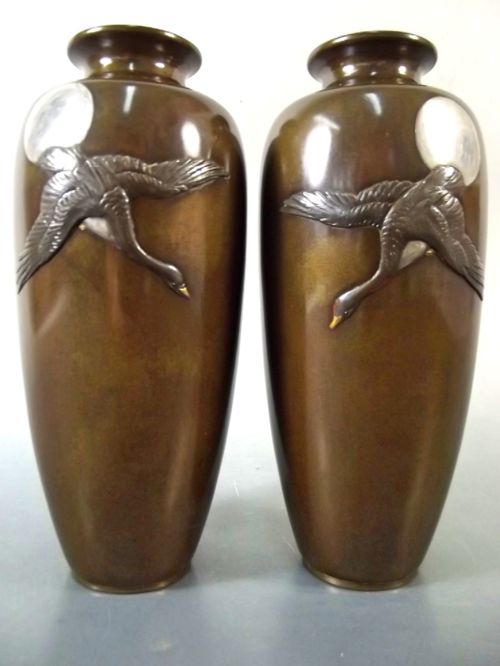 pr japanese meiji period onlaid bronze goose vases - CATEGORY: ANTIQUE METAL - DATED 1890