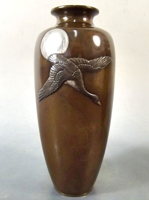 PR JAPANESE MEIJI PERIOD ONLAID BRONZE GOOSE VASES - ADDITIONAL PHOTO 5