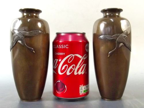 PR JAPANESE MEIJI PERIOD ONLAID BRONZE GOOSE VASES - ADDITIONAL PHOTO 8