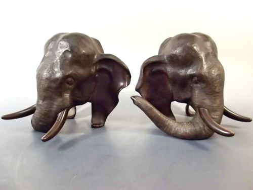 huge pr japanese meiji period bronze elephant bookends by genryusai seiya - CATEGORY: ANTIQUE METAL - DATED 1890