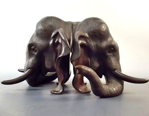 HUGE PR JAPANESE MEIJI PERIOD BRONZE ELEPHANT BOOKENDS BY GENRYUSAI SEIYA - ADDITIONAL PHOTO 1
