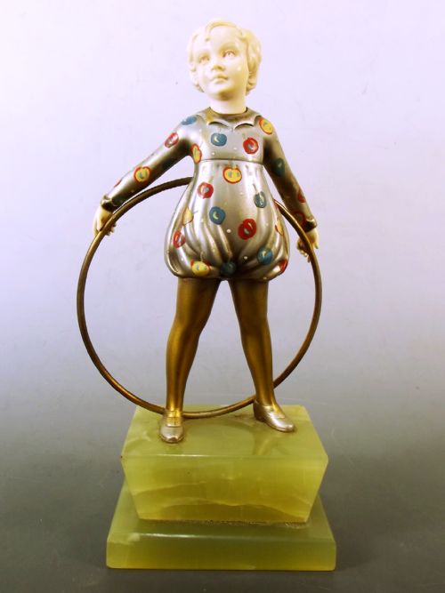 art deco bronze and ivory hula hoop girl figurine ferdinand preiss - CATEGORY: ANTIQUE SCULPTURES - DATED 1930