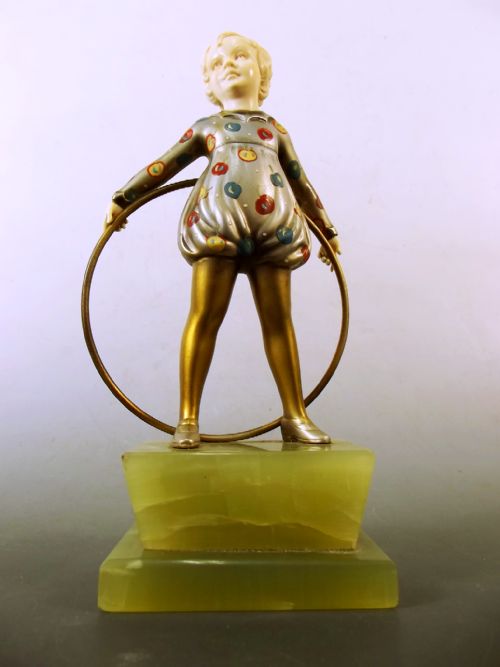ART DECO BRONZE AND IVORY HULA HOOP GIRL FIGURINE FERDINAND PREISS - ADDITIONAL PHOTO 1