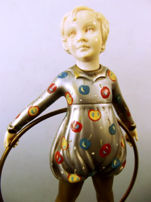 ART DECO BRONZE AND IVORY HULA HOOP GIRL FIGURINE FERDINAND PREISS - ADDITIONAL PHOTO 2