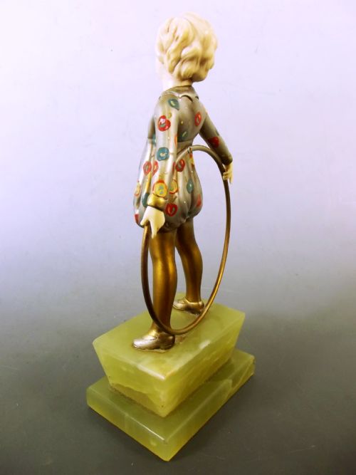 ART DECO BRONZE AND IVORY HULA HOOP GIRL FIGURINE FERDINAND PREISS - ADDITIONAL PHOTO 3