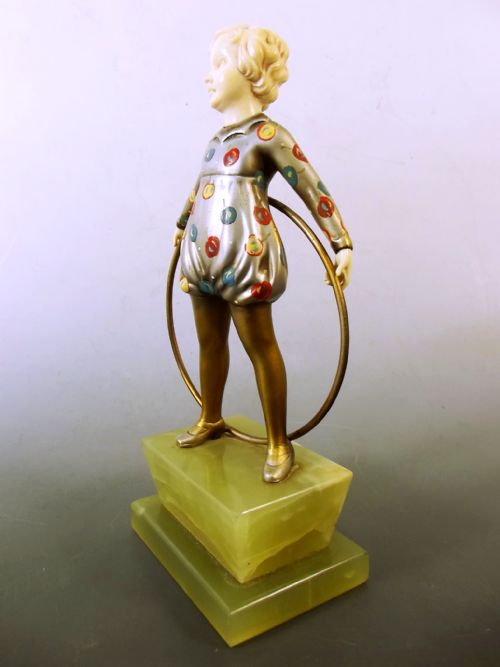 ART DECO BRONZE AND IVORY HULA HOOP GIRL FIGURINE FERDINAND PREISS - ADDITIONAL PHOTO 4