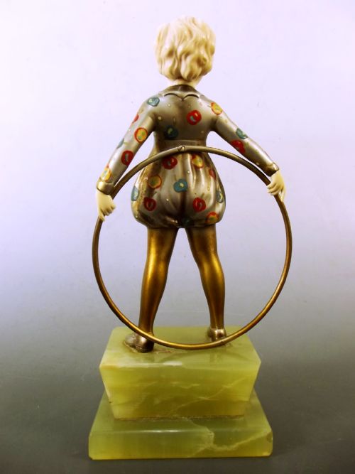 ART DECO BRONZE AND IVORY HULA HOOP GIRL FIGURINE FERDINAND PREISS - ADDITIONAL PHOTO 6