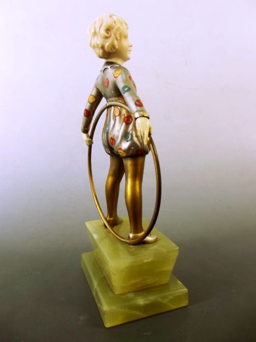 ART DECO BRONZE AND IVORY HULA HOOP GIRL FIGURINE FERDINAND PREISS - ADDITIONAL PHOTO 7