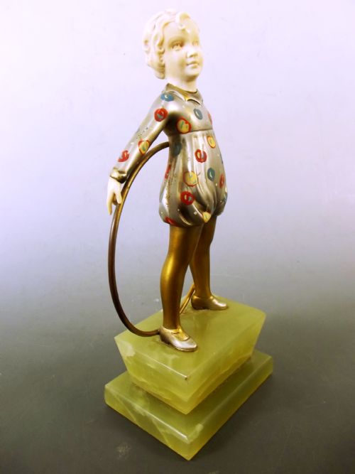 ART DECO BRONZE AND IVORY HULA HOOP GIRL FIGURINE FERDINAND PREISS - ADDITIONAL PHOTO 8