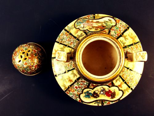 JAPANESE MEIJI PERIOD SATSUMA EARTHENWARE KORO AND COVER - ADDITIONAL PHOTO 7