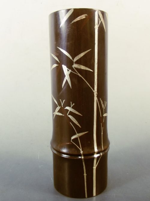PAIR JAPANESE MEIJI PERIOD BRONZE MIXED METAL BAMBOO VASES SIGNED - ADDITIONAL PHOTO 4