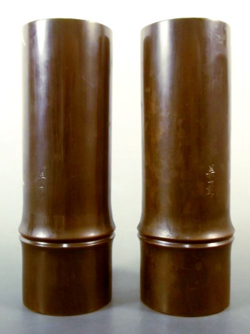 PAIR JAPANESE MEIJI PERIOD BRONZE MIXED METAL BAMBOO VASES SIGNED - ADDITIONAL PHOTO 5