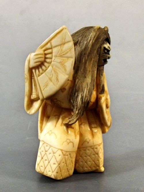 JAPANESE MEIJI PERIOD IVORY NOH DANCER NETSUKE OF HANNYA SIGNED - ADDITIONAL PHOTO 2