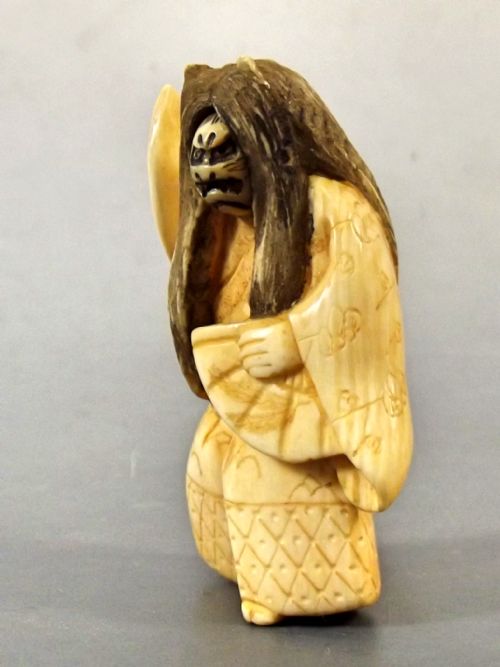 JAPANESE MEIJI PERIOD IVORY NOH DANCER NETSUKE OF HANNYA SIGNED - ADDITIONAL PHOTO 4