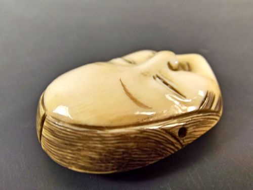 JAPANESE MEIJI PERIOD IVORY NOH MASK NETSUKE SIGNED TOMOHISA - ADDITIONAL PHOTO 1