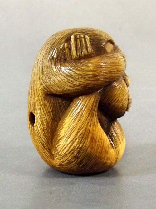 JAPANESE MEIJI PERIOD IVORY MONKEY NETSUKE SIGNED HIDEYUKI - ADDITIONAL PHOTO 1
