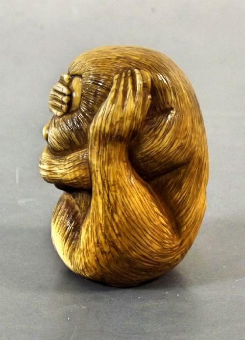 JAPANESE MEIJI PERIOD IVORY MONKEY NETSUKE SIGNED HIDEYUKI - ADDITIONAL PHOTO 2