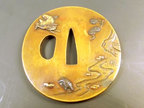 JAPANESE MEIJI PERIOD ONLAID BRONZE TSUBA - ADDITIONAL PHOTO 1
