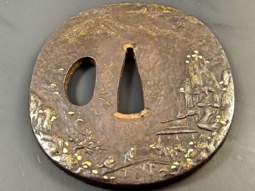 JAPANESE EDO PERIOD GOLD INLAID IRON TSUBA - ADDITIONAL PHOTO 3