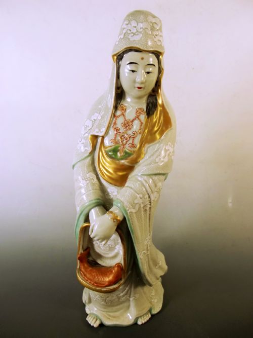 large japanese meiji period kutani porcelain figure gyoran kannon - CATEGORY: ANTIQUE CERAMICS - DATED 1890